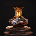 Brown Glazed Ceramic Crane And Floral Motif Vase