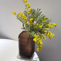 Matte Brown Textured Glass Vase with Yellow Flowers