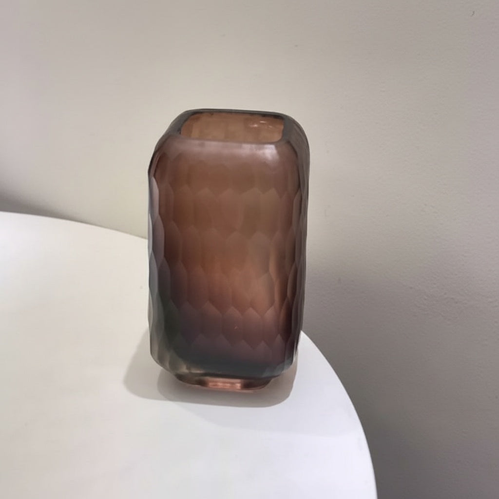 Matte Brown Textured Glass Vase Empty