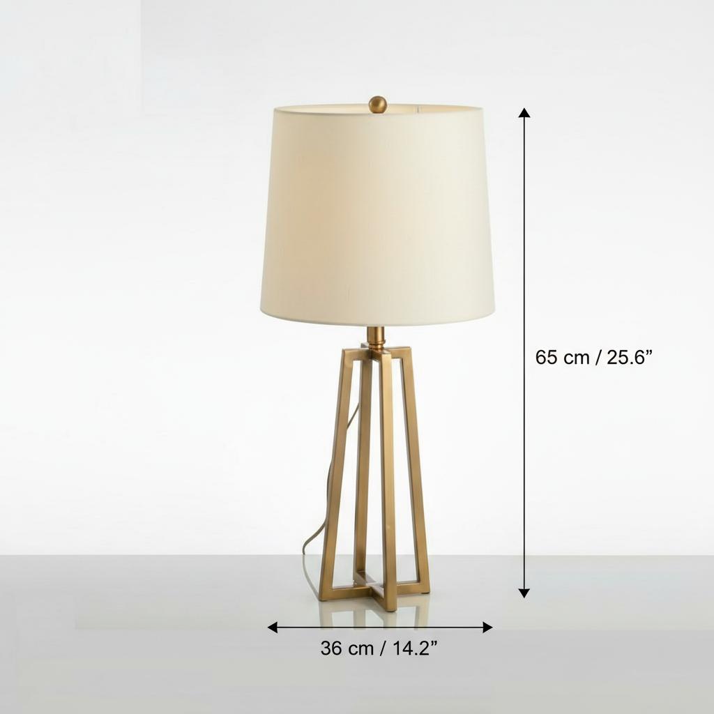 Dimensions diagram showing height and width of the brass table lamp