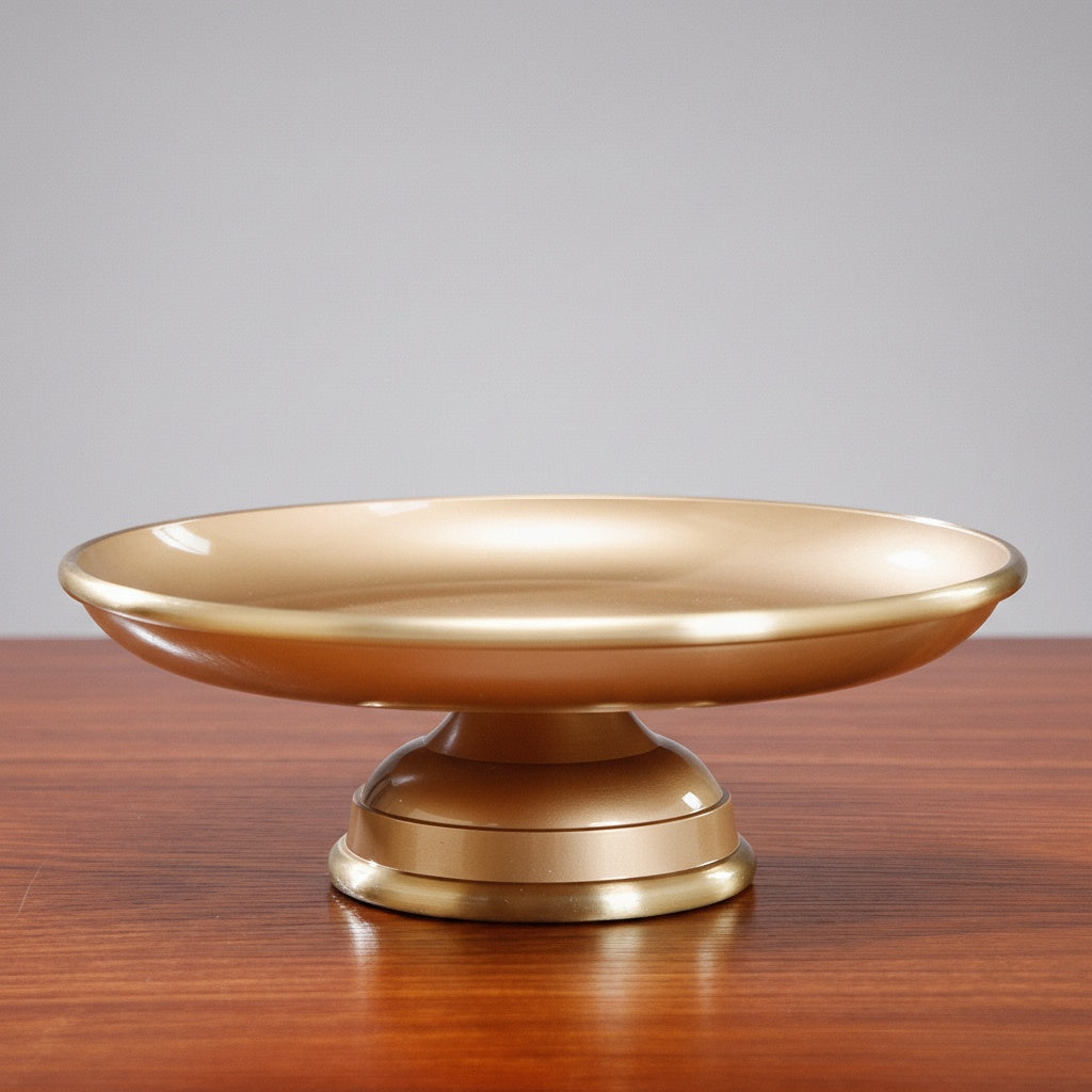 Side profile view of gold footed centerpiece tray