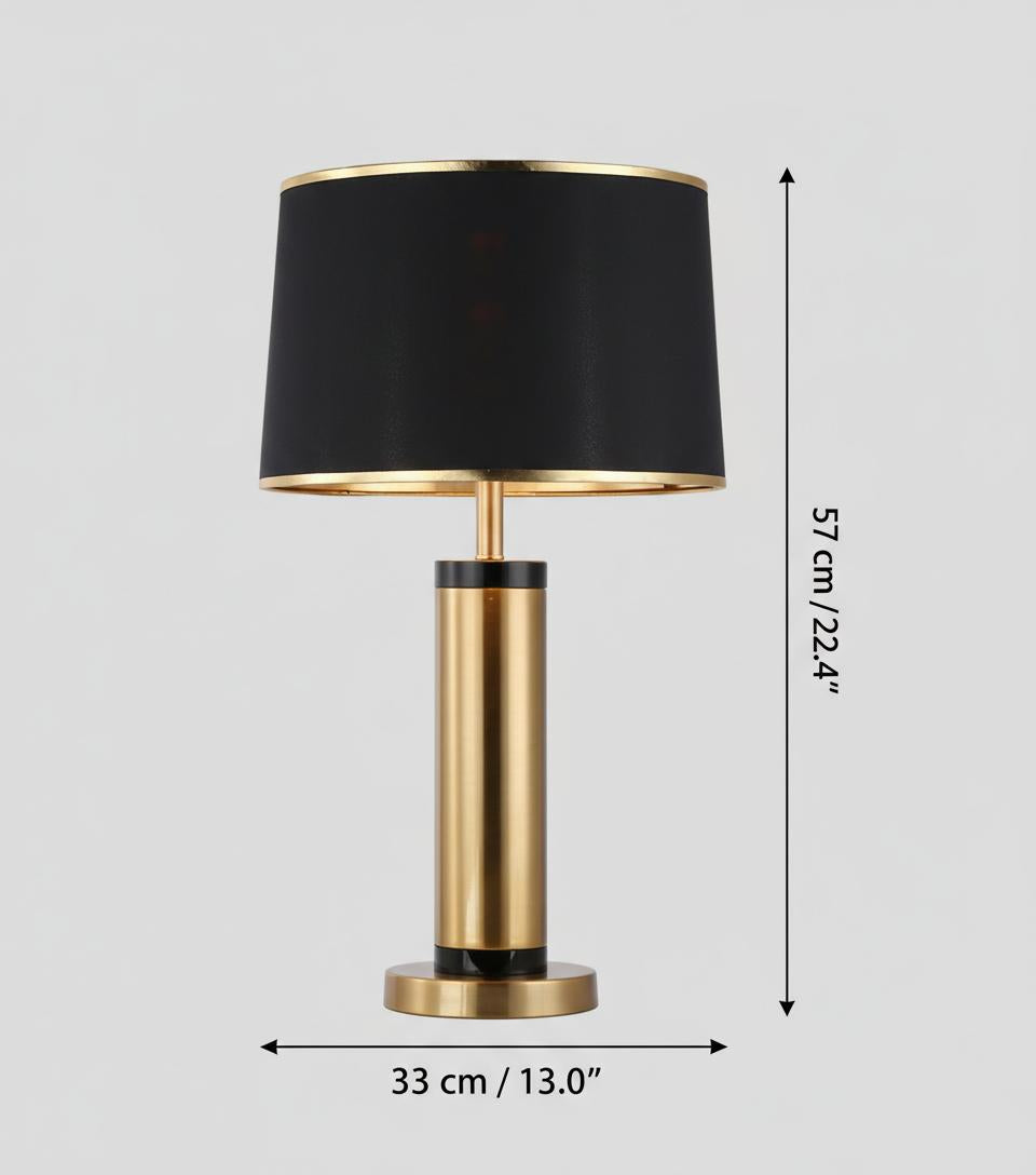 Dimensions of gold and black table lamp