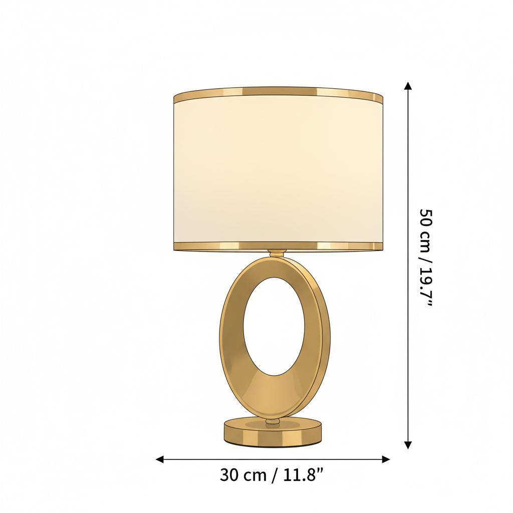 Dimensions diagram of gold oval table lamp