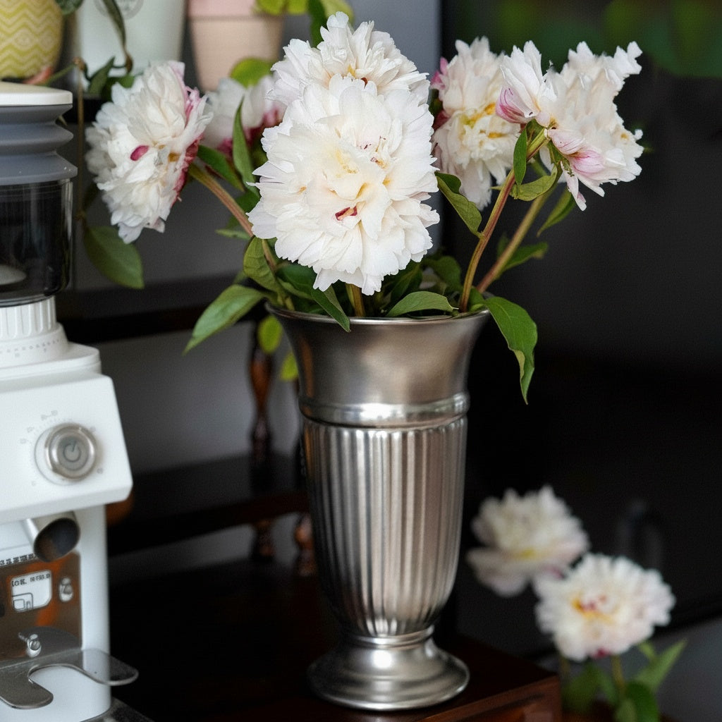 Brushed Silver Metal Fluted Vase