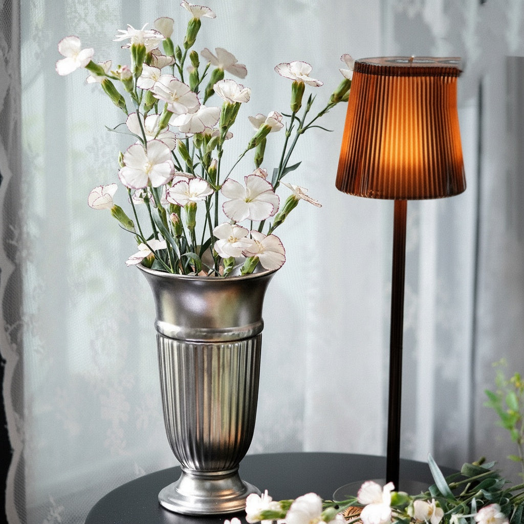 Brushed Silver Metal Fluted Vase