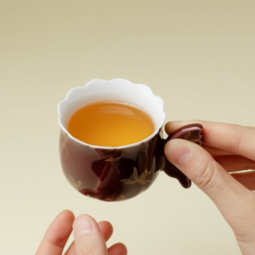 Burgundy Porcelain Butterfly Handle Teacup
