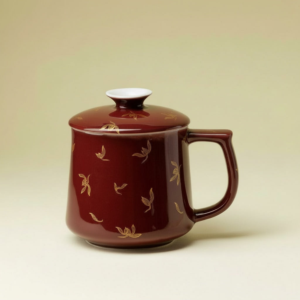 Burgundy Porcelain Lidded Tea Mug