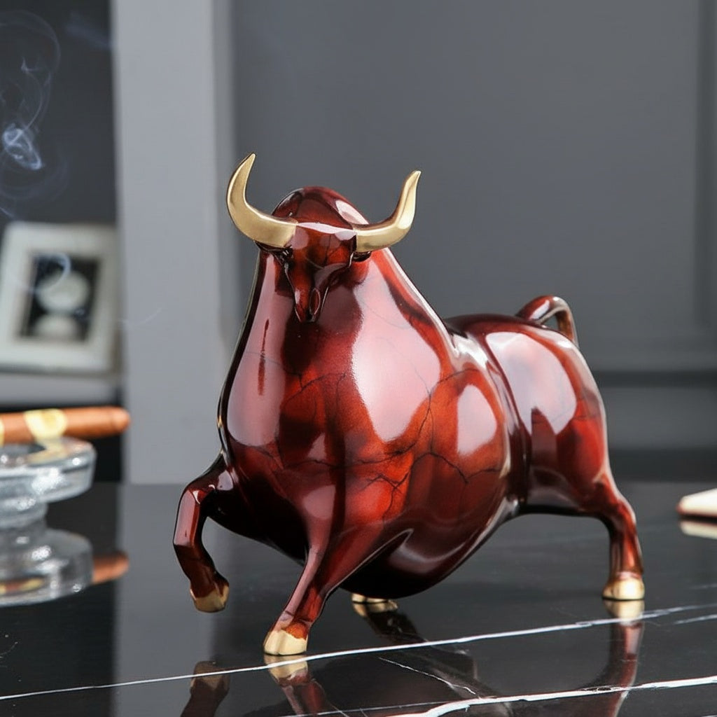 Patterned Burgundy Resin Bull Sculpture