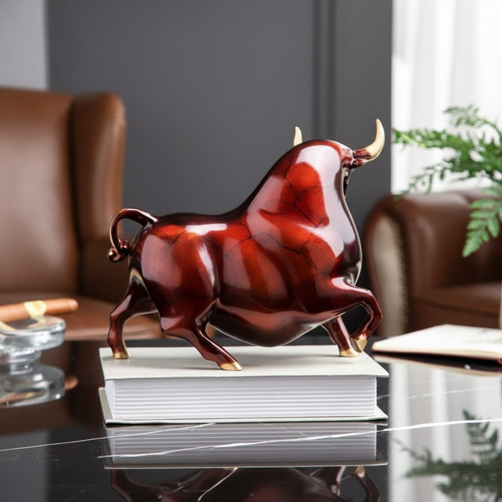 Patterned Burgundy Resin Bull Sculpture