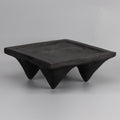 Carbonized wood square pedestal tray with conical legs angled view