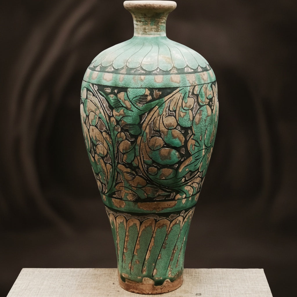 Carved Ceramic Tall Vase