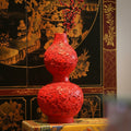Carved red floral double gourd vase