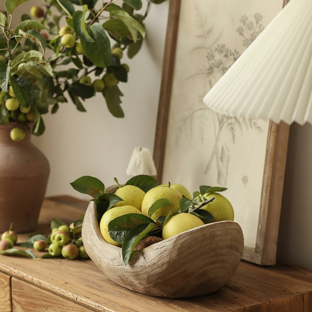 Carved Wood Organic Centerpiece Bowl Styled