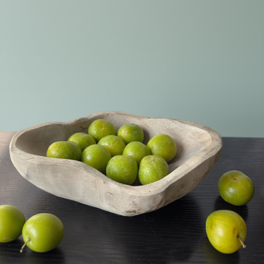Carved Wood Organic Decorative Bowl with Fruit