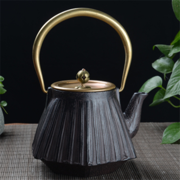 Cast Iron & Copper Fluted Teapot Back View