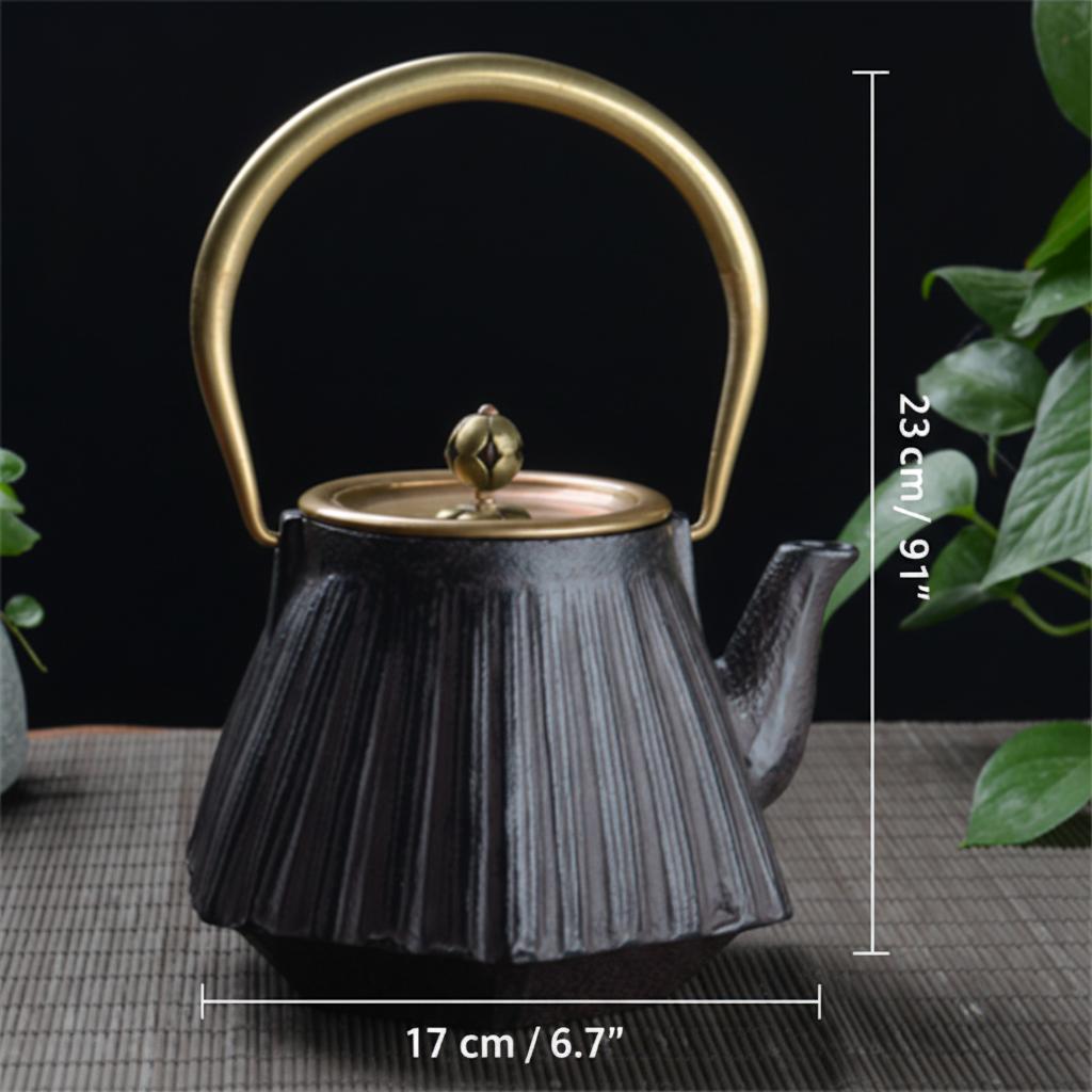 Cast Iron & Copper Fluted Teapot Dimensions