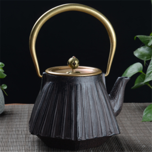 Cast Iron & Copper Fluted Teapot Angled View