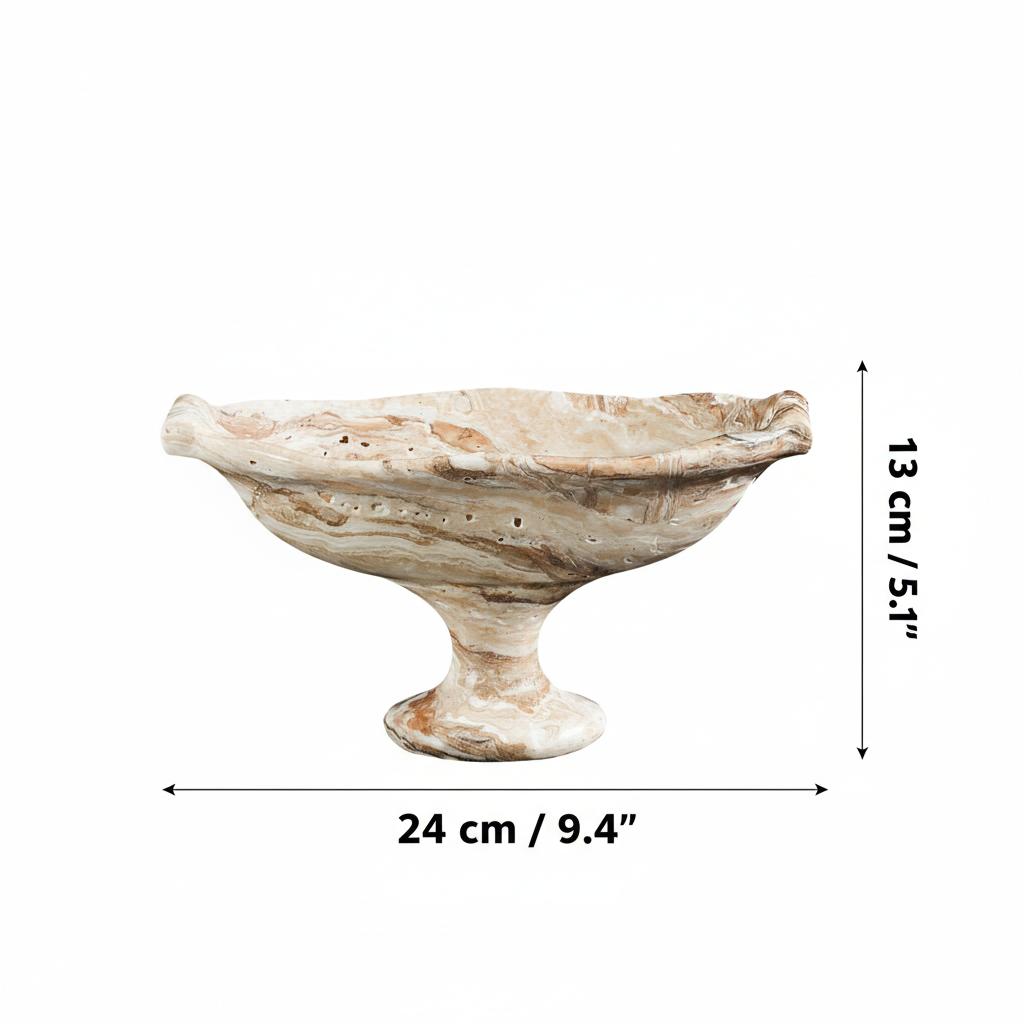 Beige stone bowl dimensions side view