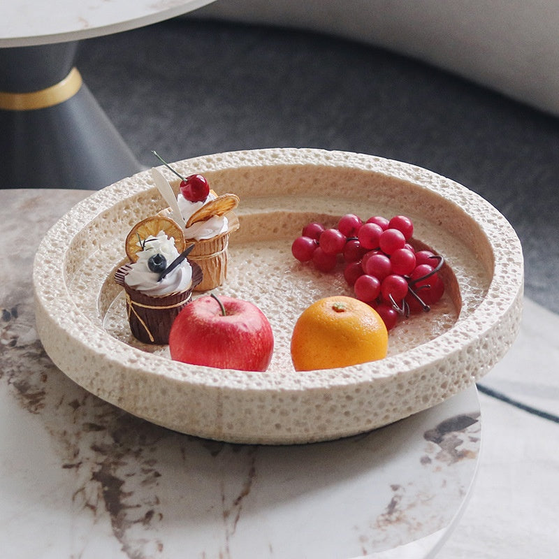 Cave stone round serving tray with fruit and desserts