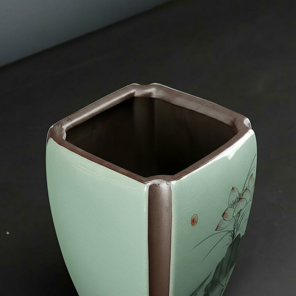 Top down view of square ceramic planter opening