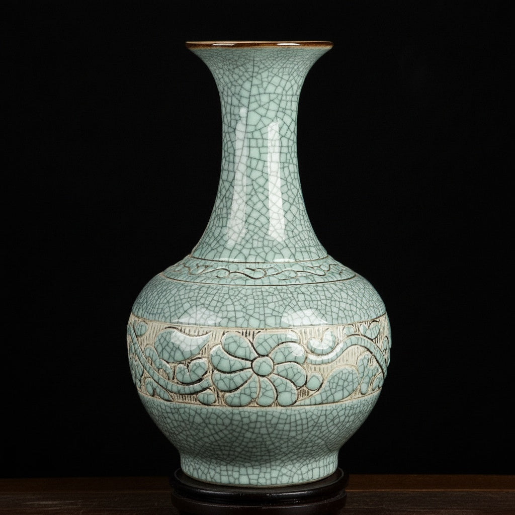 Celadon Floral Mosaic Ceramic Vase