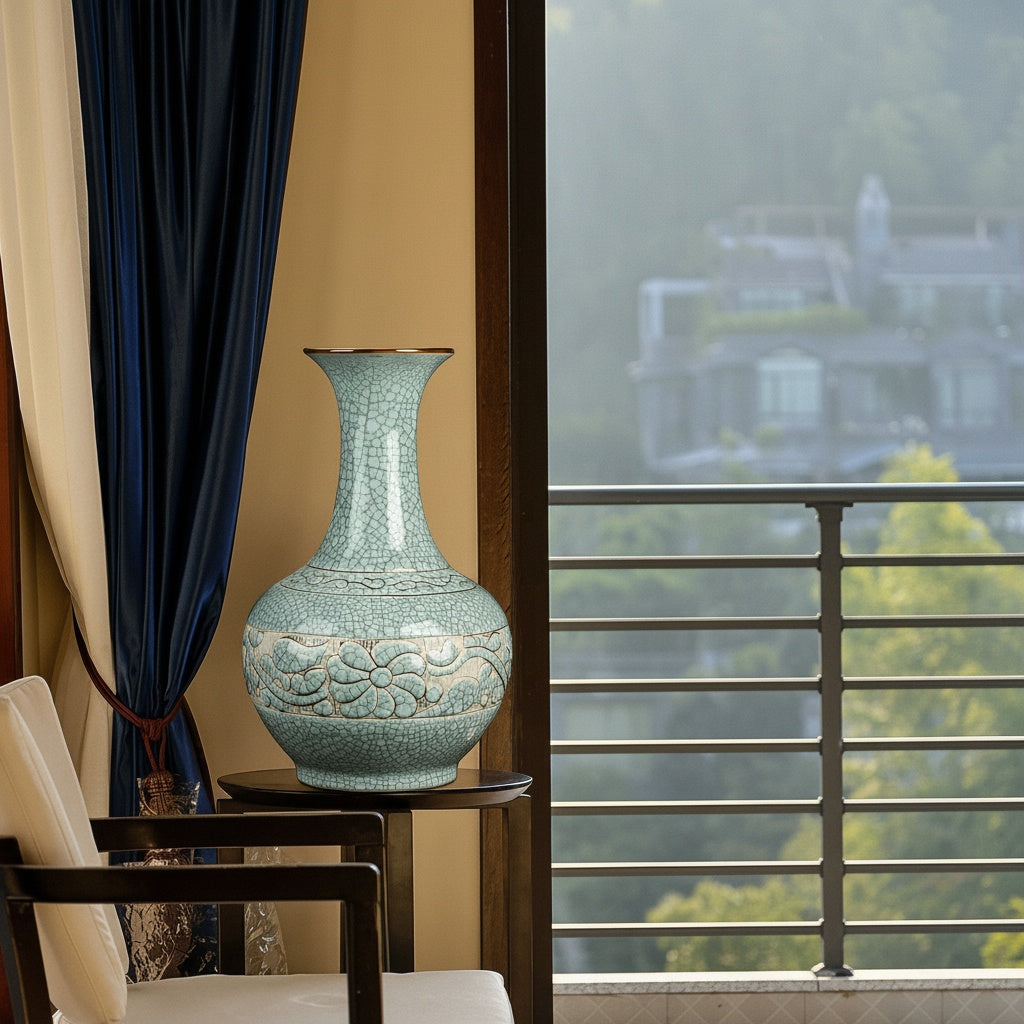 Celadon Floral Mosaic Ceramic Vase