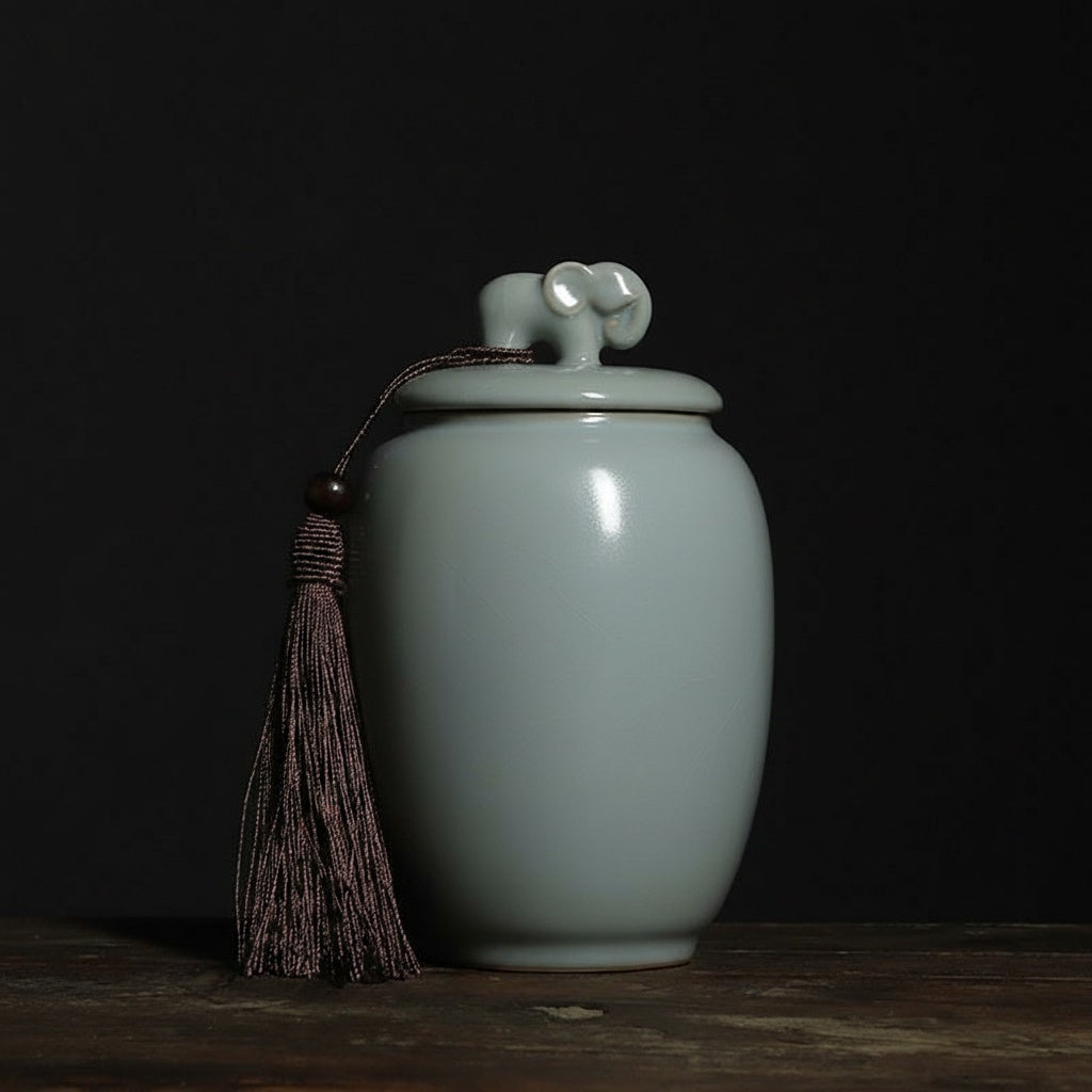 Celadon Glaze Ceramic Lidded Jar