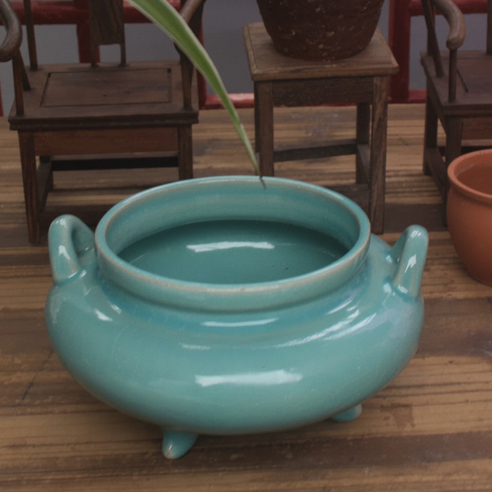 Celadon Glazed Ceramic Tripod Decorative Bowl