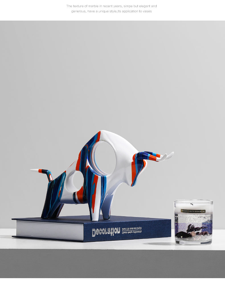 Close up of abstract paint details on ceramic bull statue