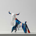 Abstract ceramic bull sculpture standing tall with head up