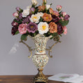 Ceramic And Brass Scalloped Handled Vase with Flowers