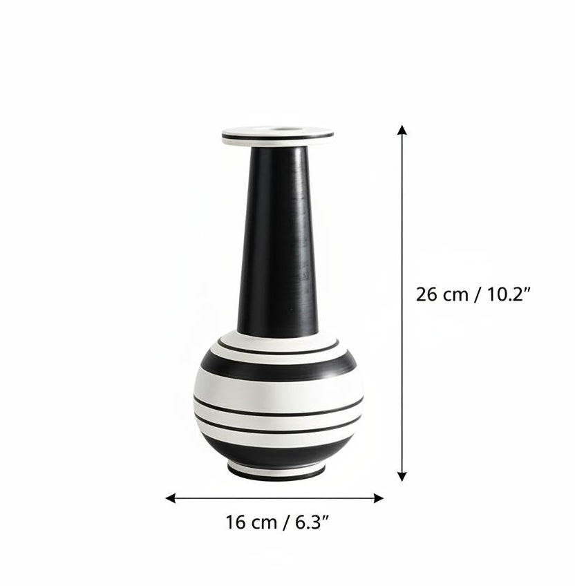 Dimensions of black striped ceramic vase