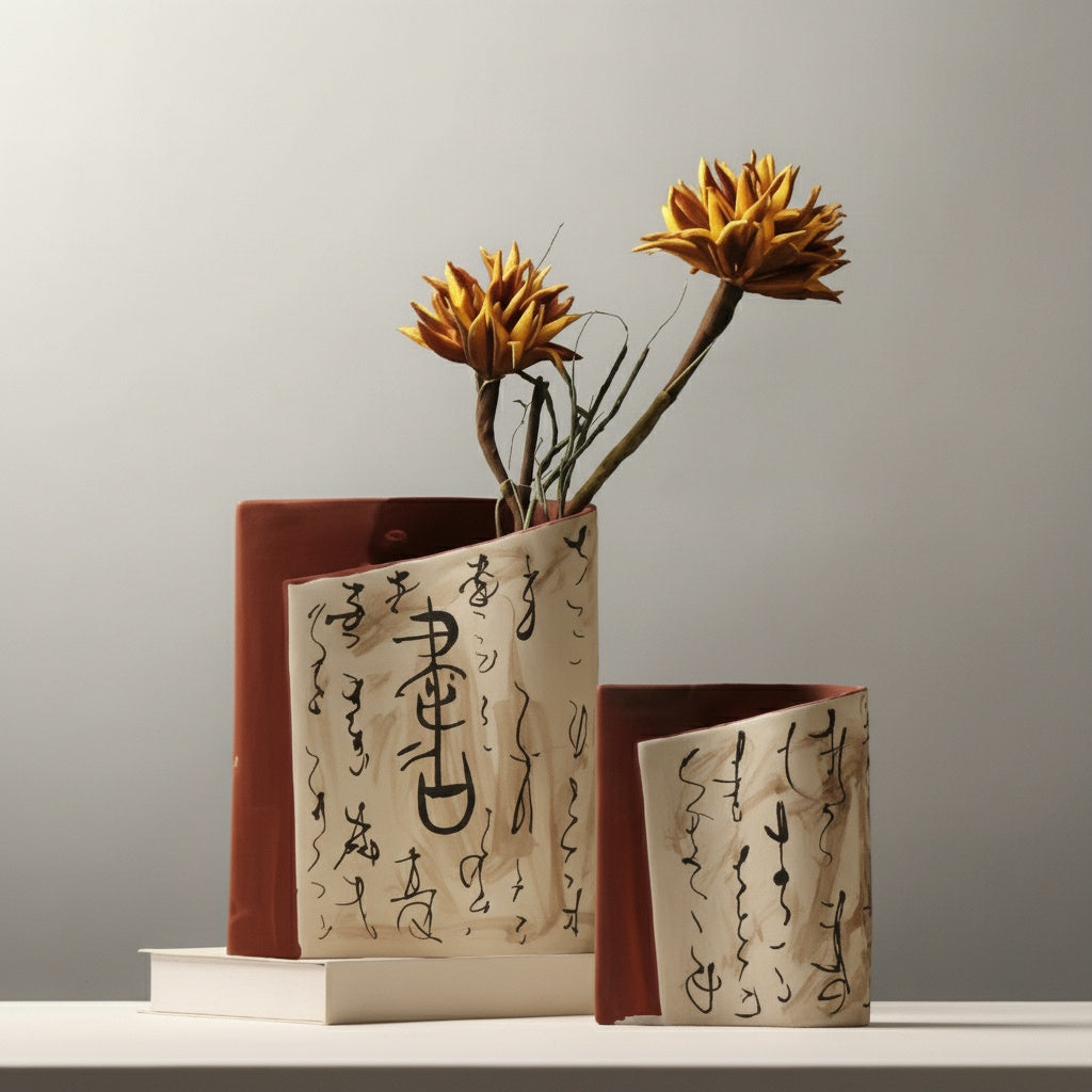 Ceramic Calligraphy Scroll Vase