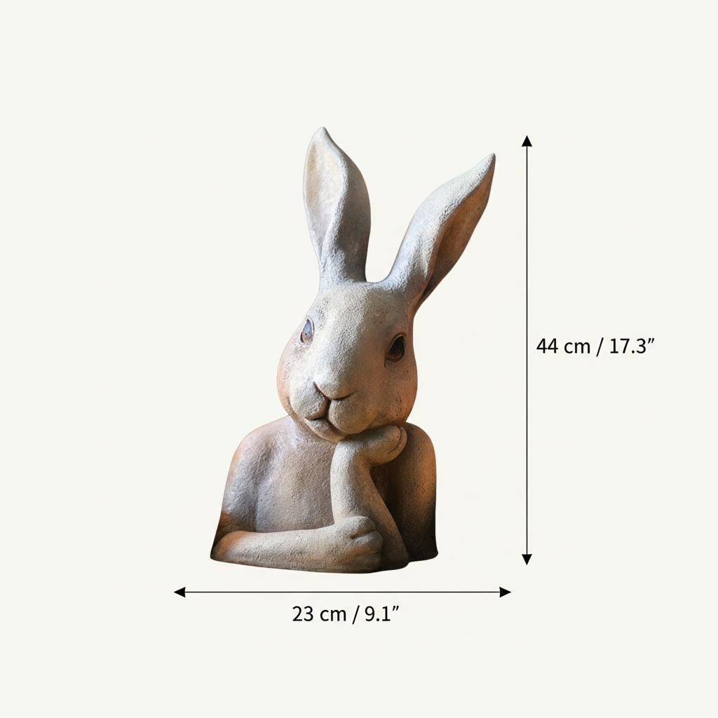 Dimensions diagram of the ceramic rabbit sculpture