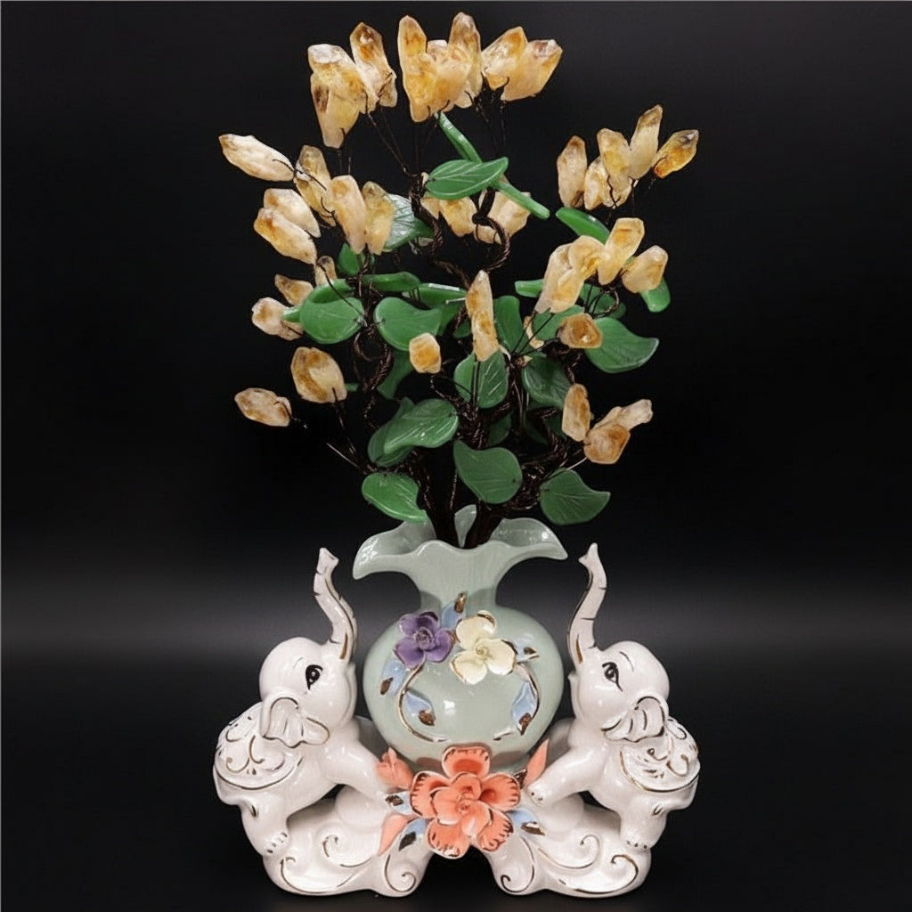 Ceramic & Crystal Elephant Decorative Sculpture