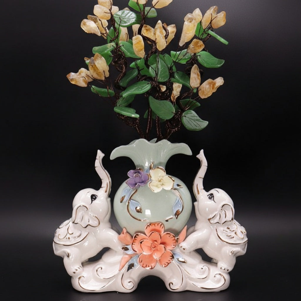 Ceramic & Crystal Elephant Decorative Sculpture