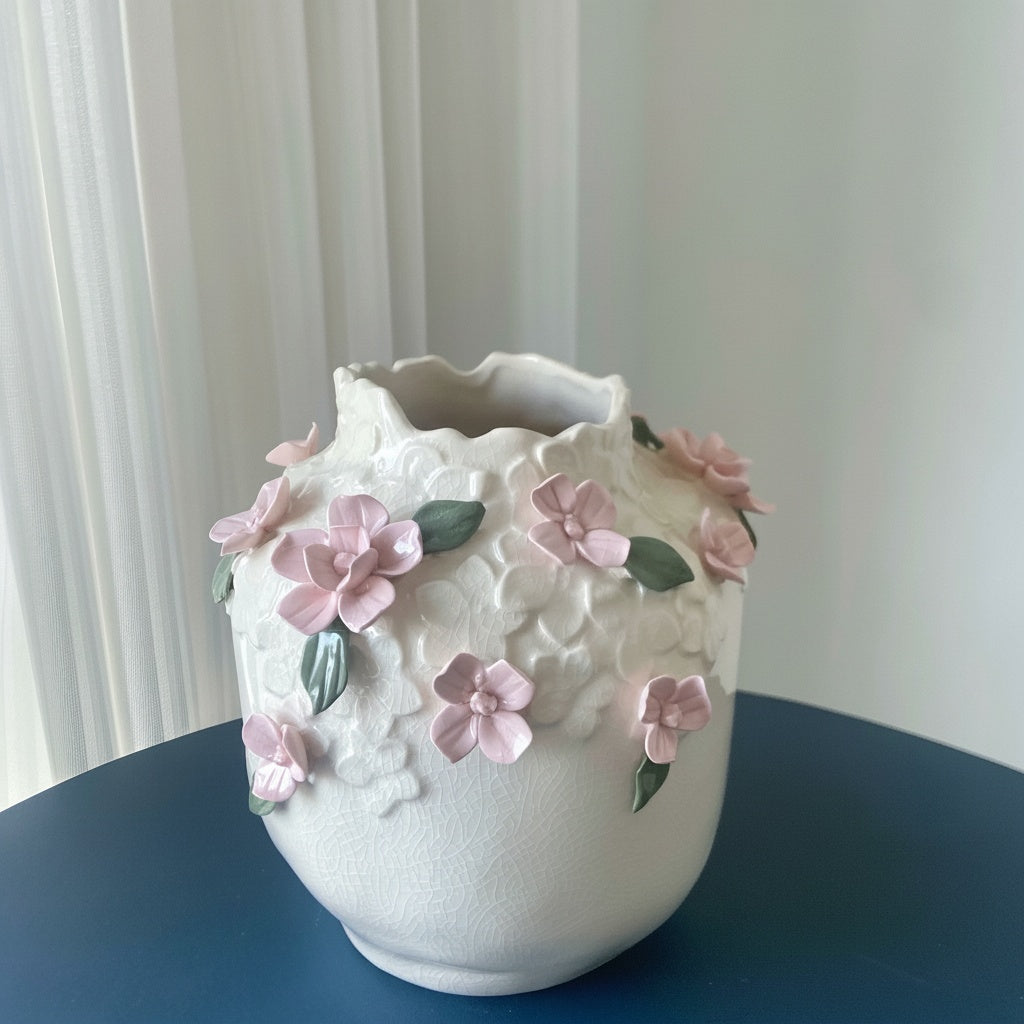 Ceramic Floral Applique Vase