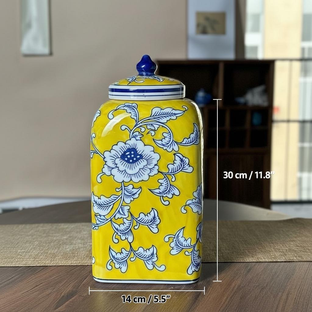 Dimensions of large yellow ceramic ginger jar