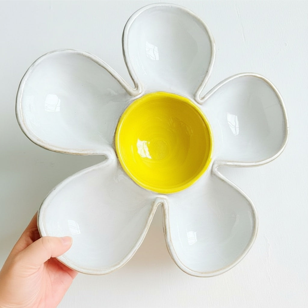 Ceramic Flower Shaped Serving Platter empty top view