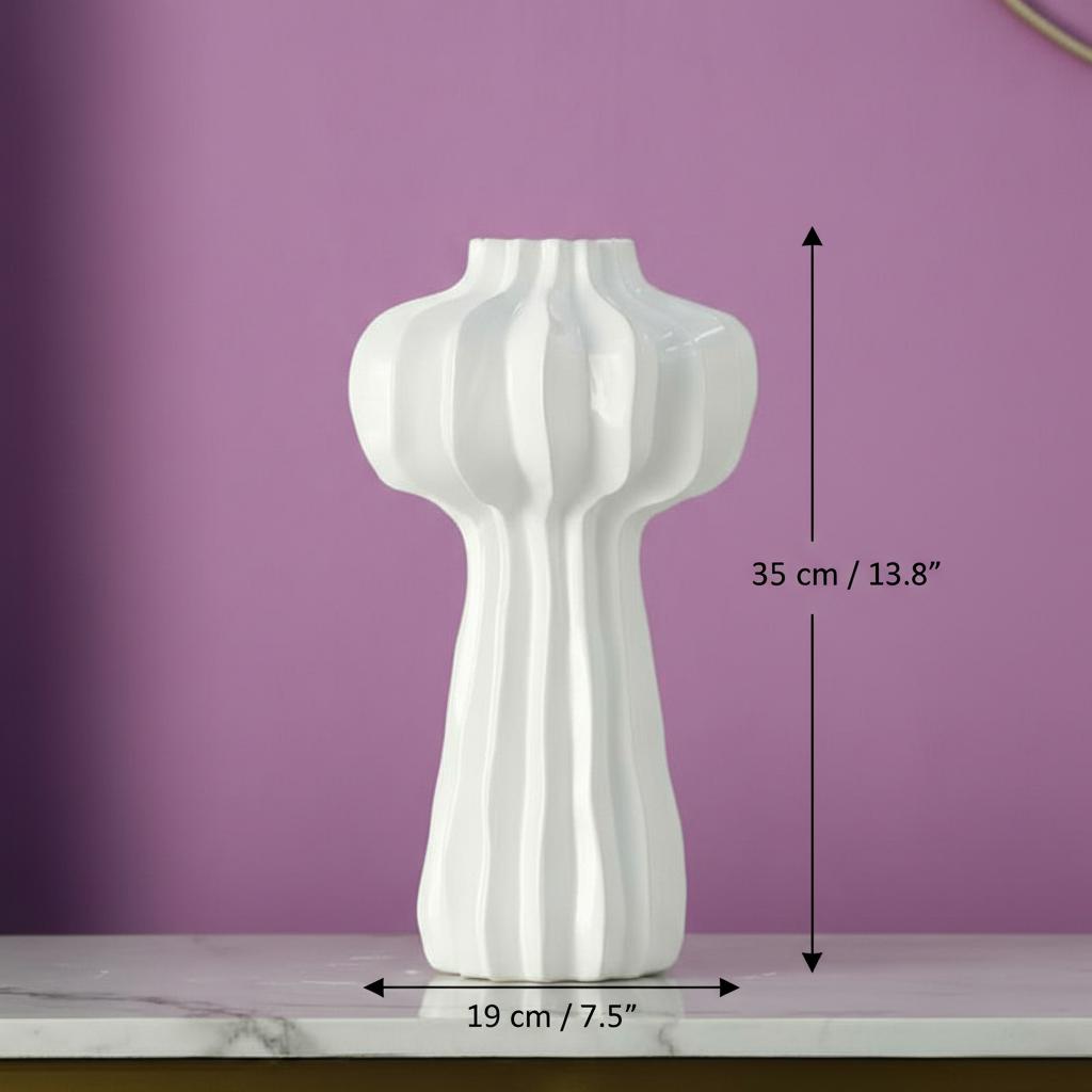Dimensions of white ceramic fluted vase