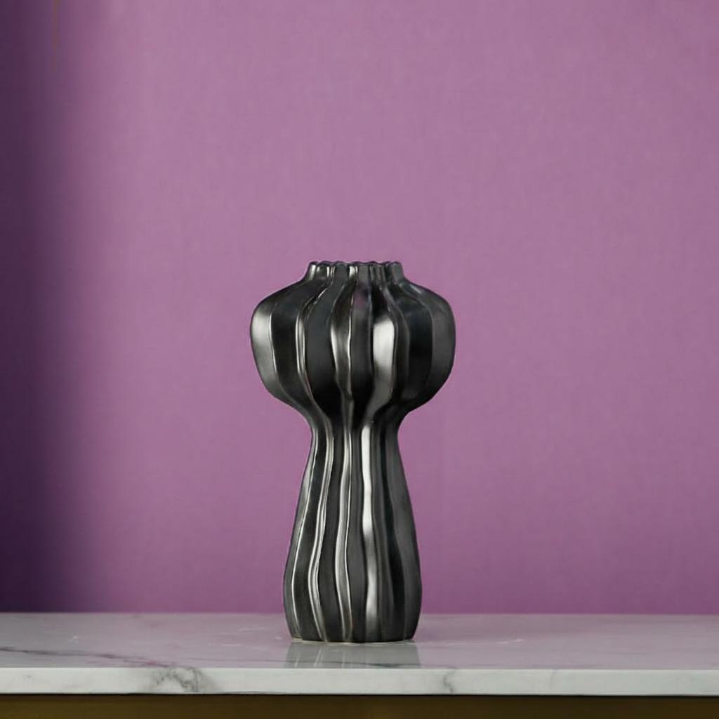 Black metallic ceramic sculptural vase solo shot