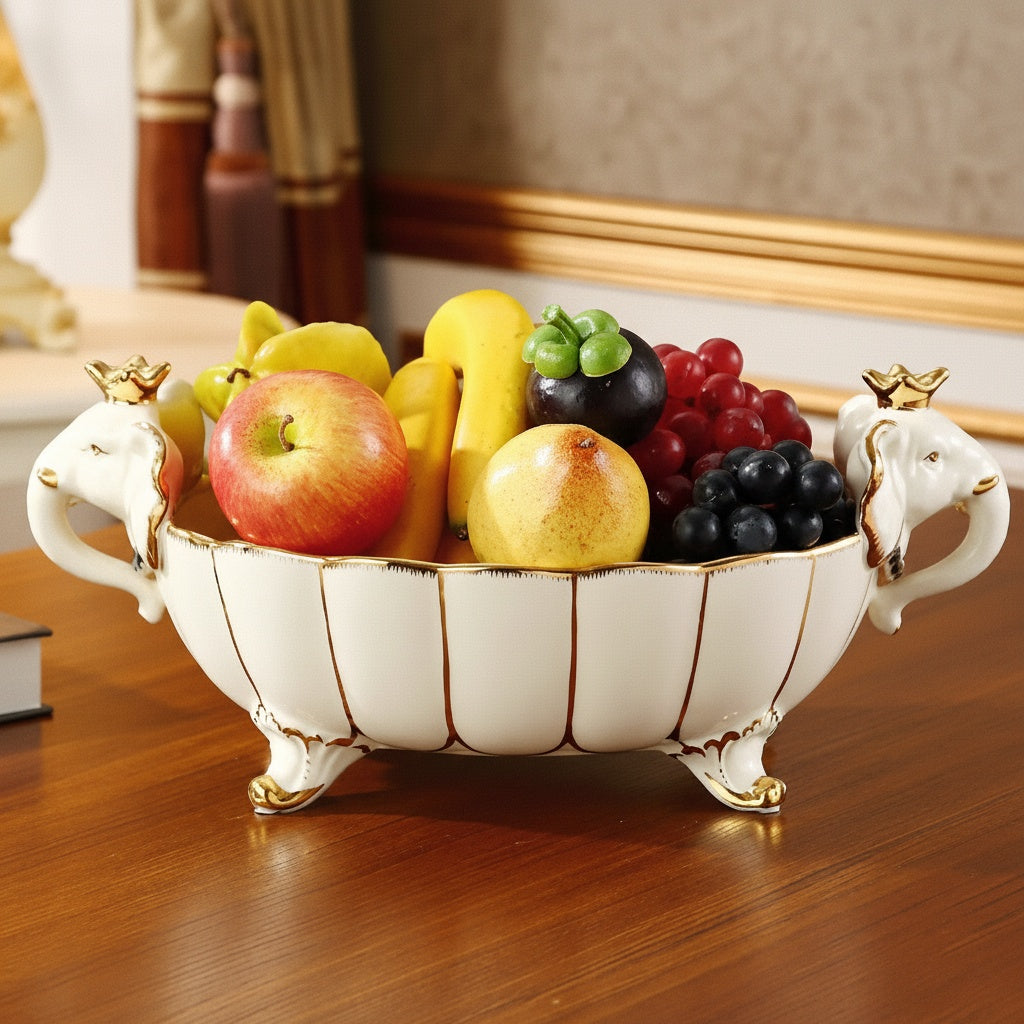 Ceramic and Gold Finish Elephant Handle Centerpiece Bowl