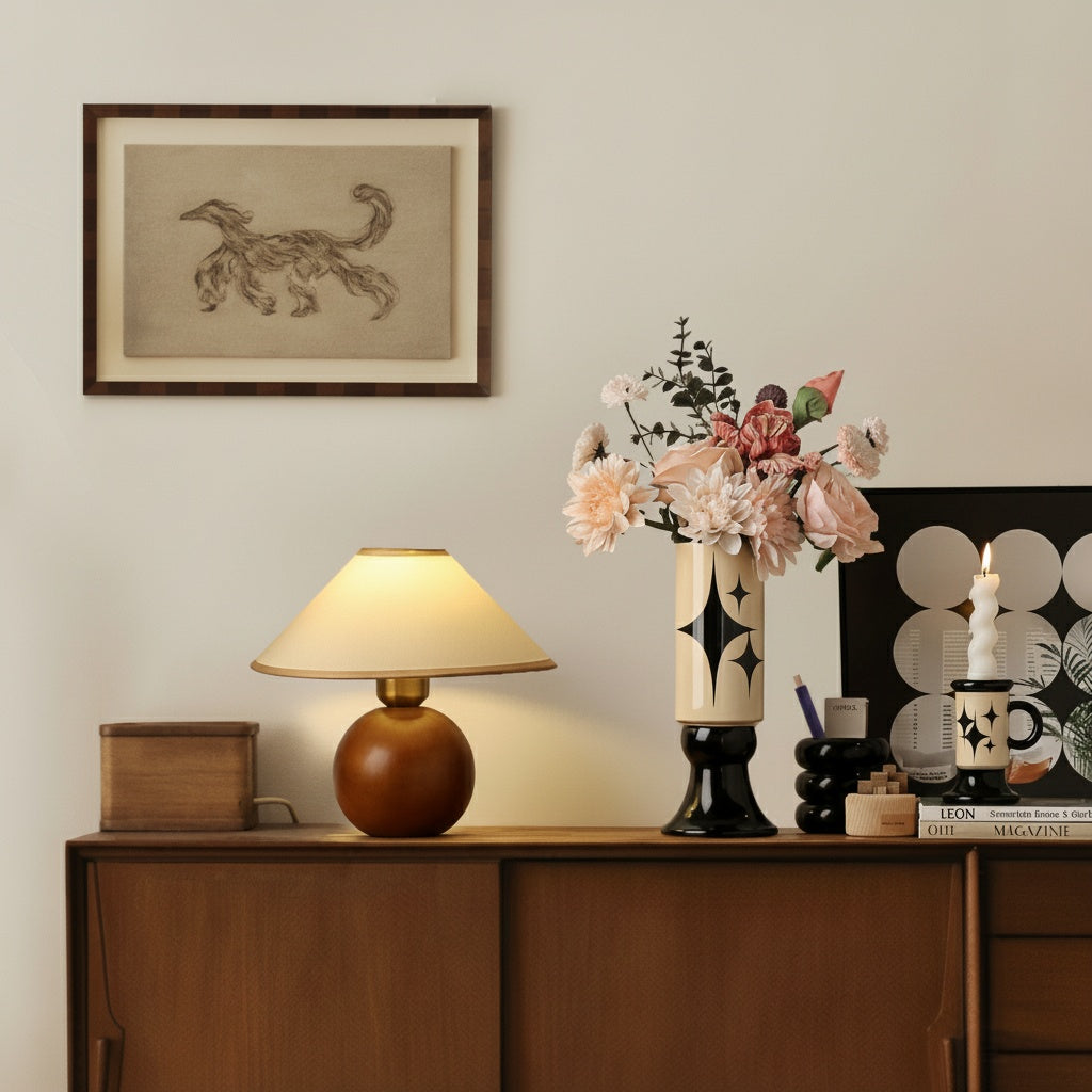 Ceramic Patterned Pedestal Vase And Candle Holder Room Setting