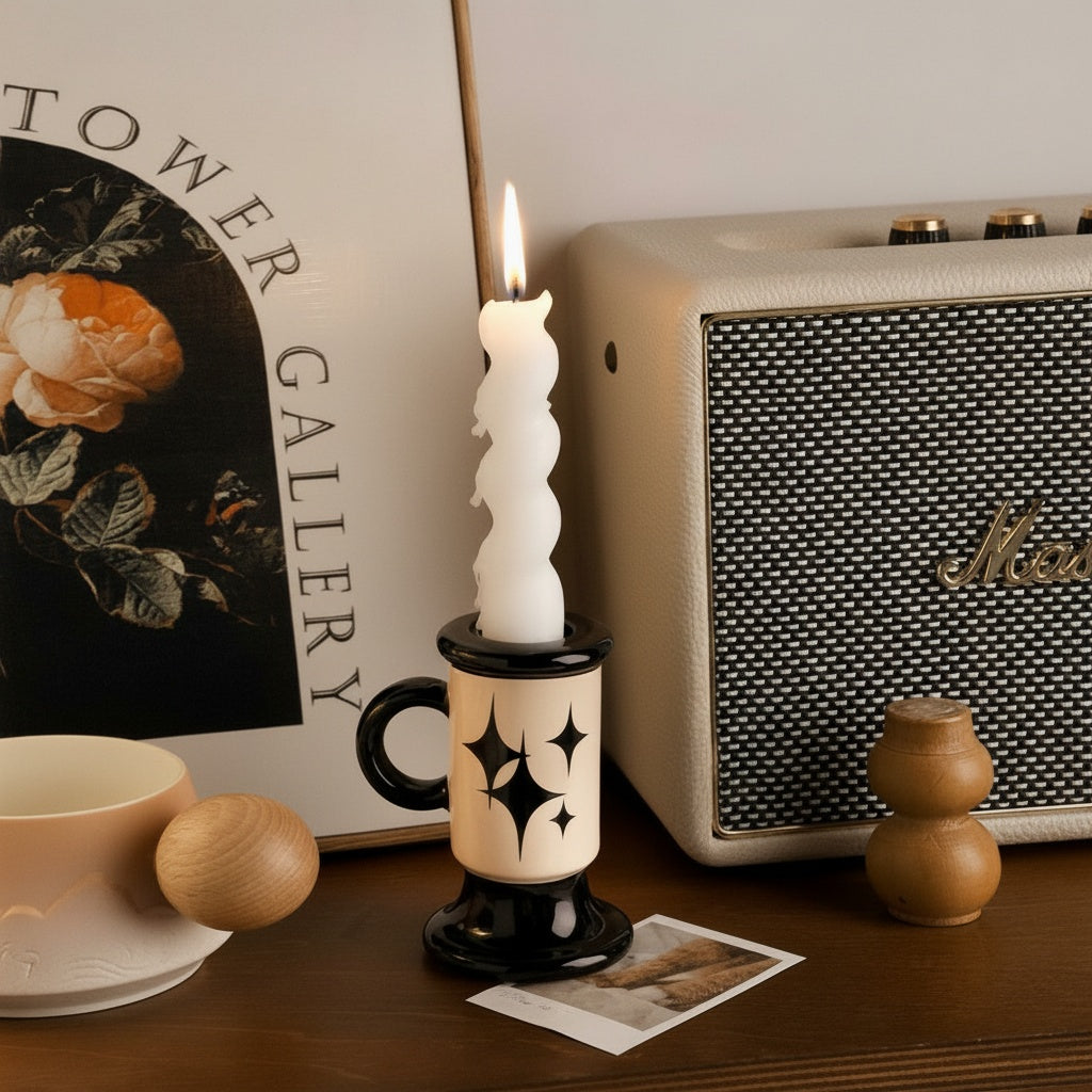 Ceramic Patterned Candle Holder Close Up