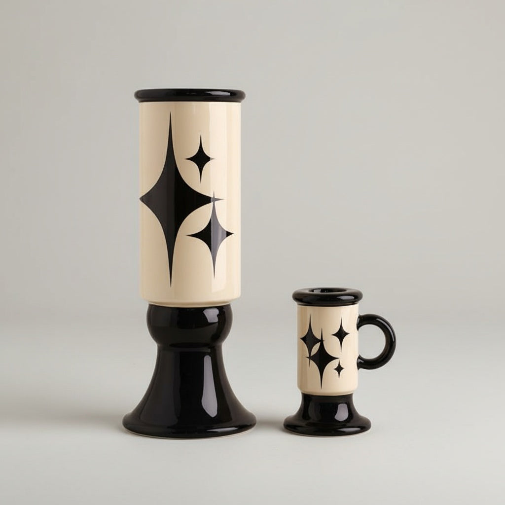 Ceramic Patterned Pedestal Vase And Candle Holder Set