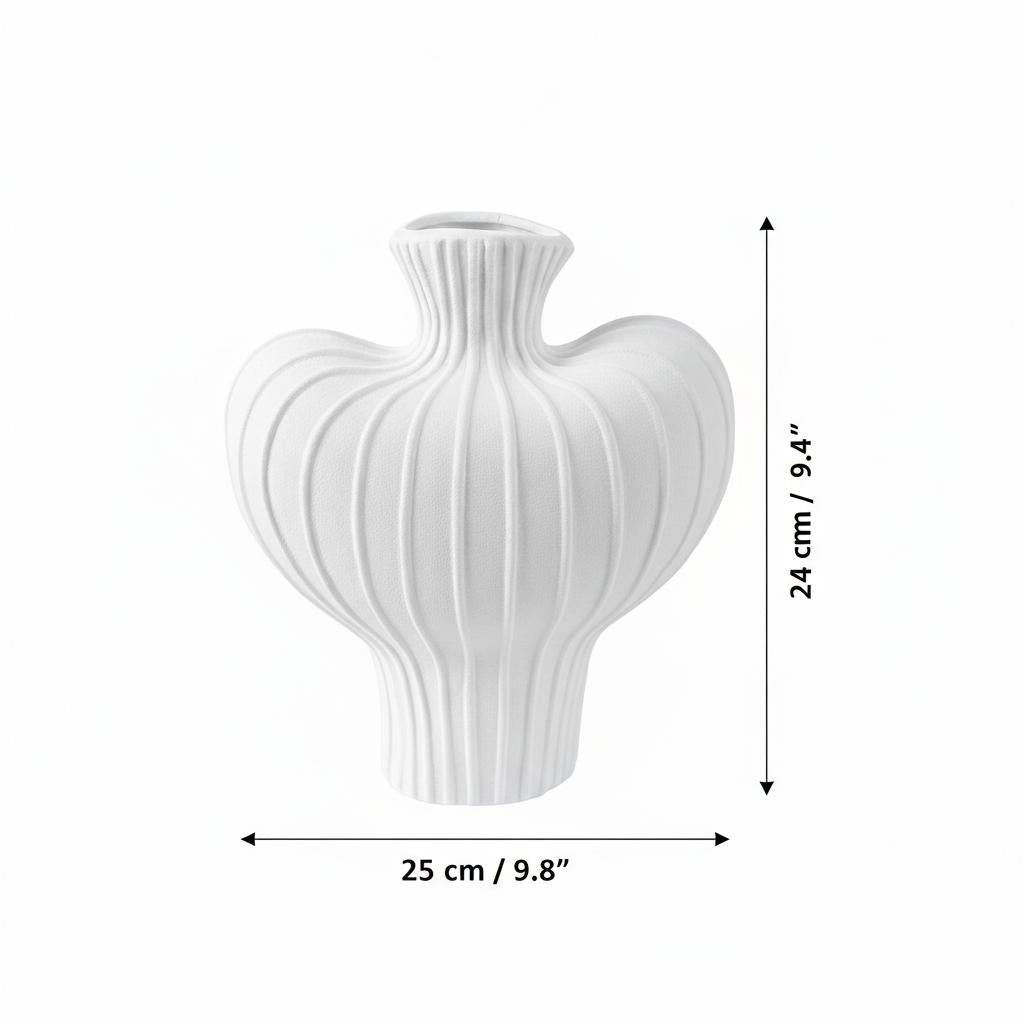 Dimensions of black ceramic vase showing 25cm width and 24cm height