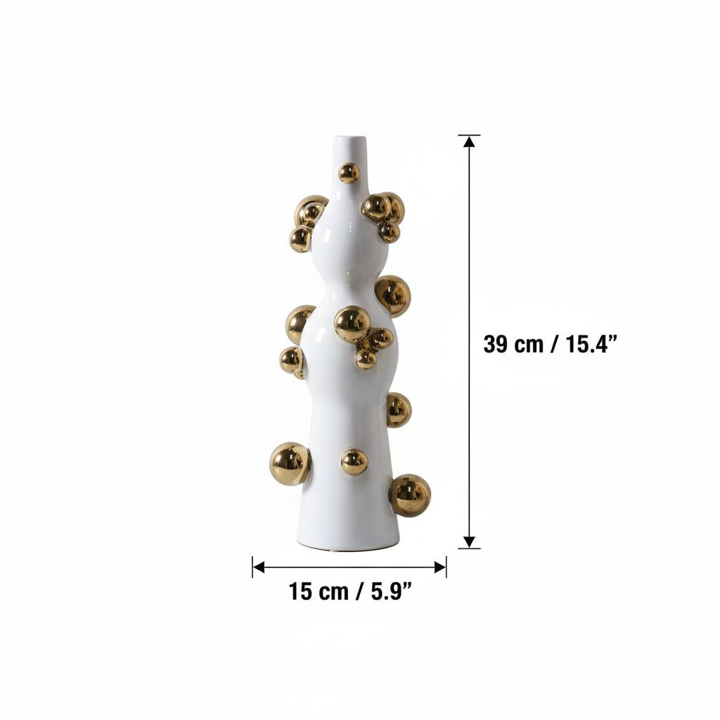 White vase dimension diagram showing height and width