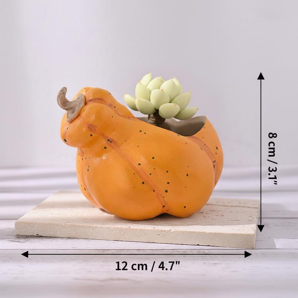 Orange pumpkin planter with dimensions 12cm width and 8cm height