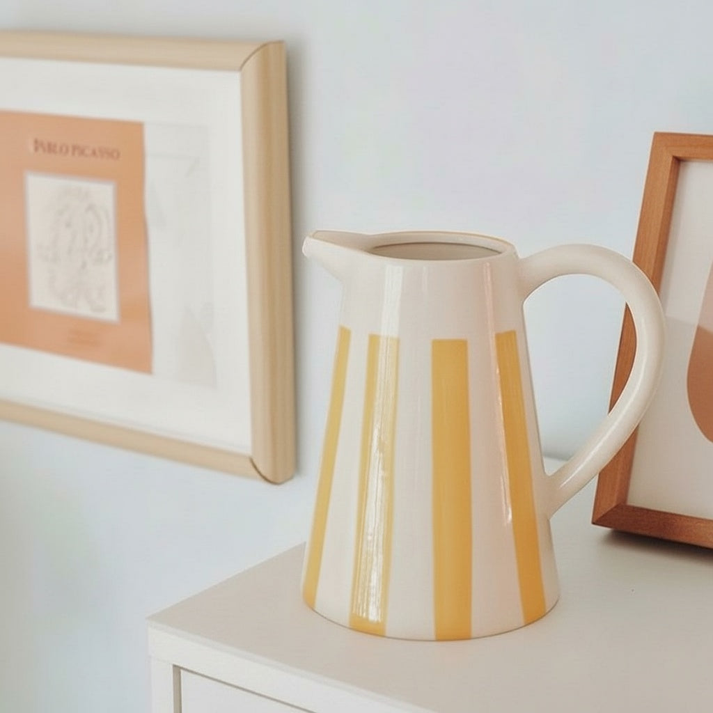 Ceramic Striped Pitcher Vase