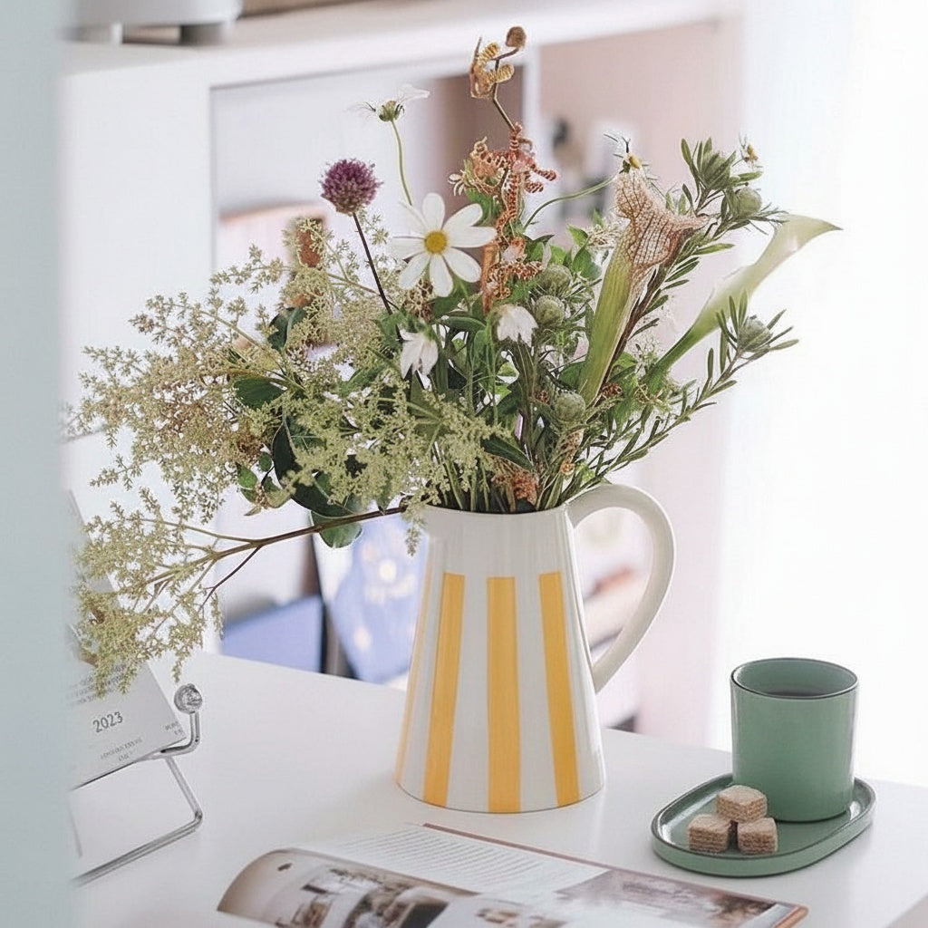Ceramic Striped Pitcher Vase